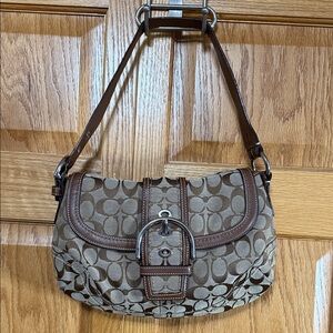 Coach Tan and Brown Signature Shoulder Bag